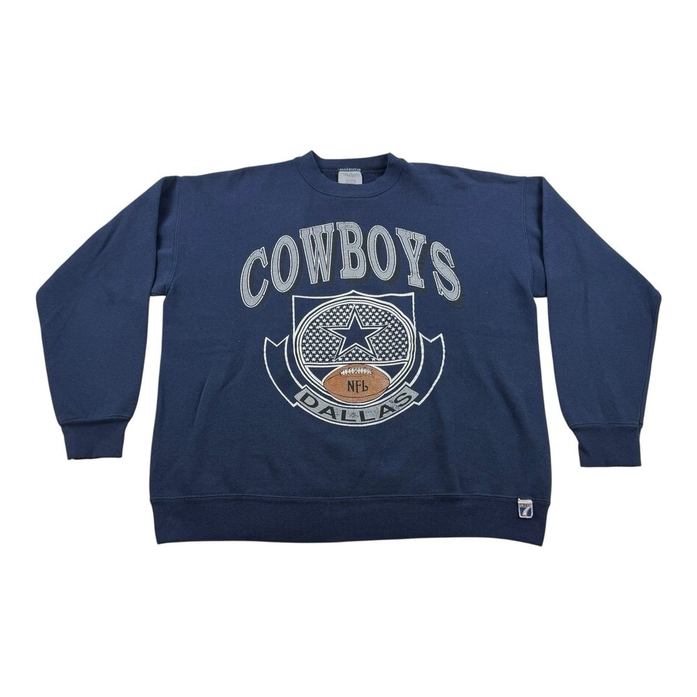 Vintage 1990 Logo 7 Dallas Cowboys NFL Sweatshirt Crewneck Men's Size Large Blue